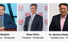 Amit Mookim, Past President -TiE Mumbai, Ranu Vohra, President -TiE Mumbai and Dr. Apoorva Ranjan Sharma, President Elect- TiE Mumbai